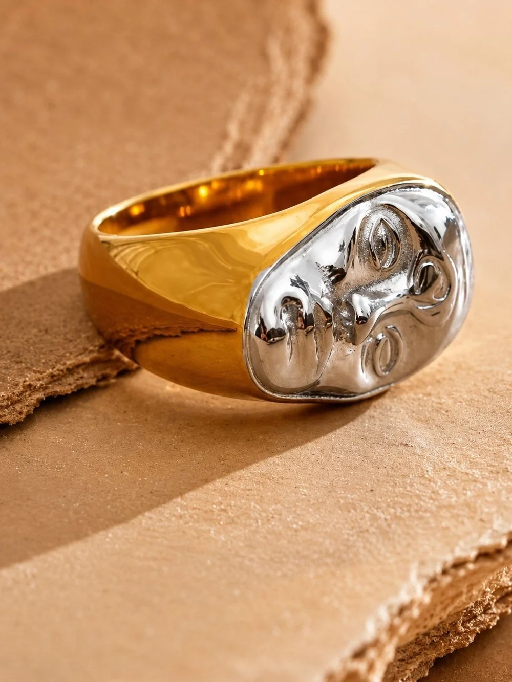 Two-Tone Gold and Silver Face Signet Ring